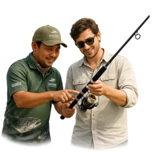 Fishing guide helping a visitor