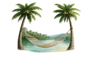 Hammock between palm trees
